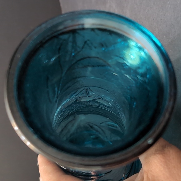 VGT,Mid Century,Dark Teal Empoli Glass Genie Vase with Butterflies/Fruit,Vines. - Picture 5 of 9